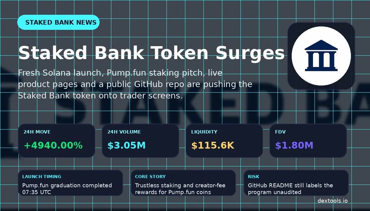 Staked Bank Token Surges on Solana as Pump.fun Staking Narrative Gains Attention